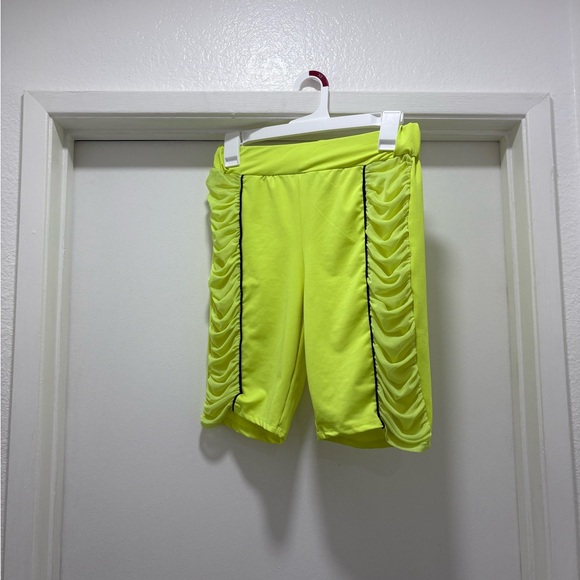 Neon Yellow Ruched Shorts - Picture 3 of 4